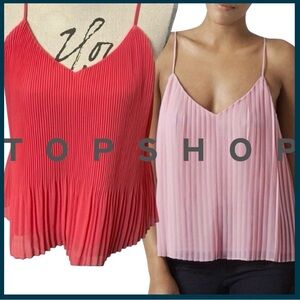 Topshop Bright Coral Pink Accordion Pleated Cami Top (6)